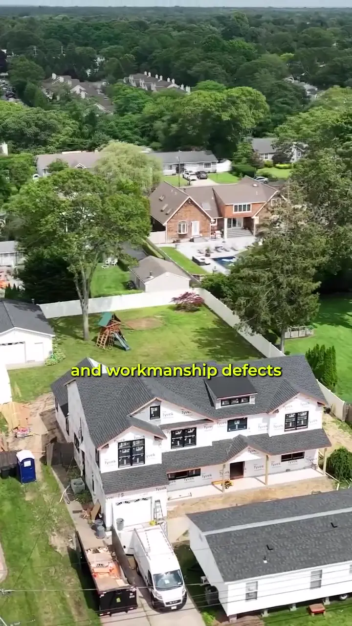 Drone footage circling a new roof on a two-story home under construction on Long Island